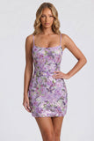 Broderie florale bodycon lilas Sequins Robe courte de rentrée avec dentelle dans le dos