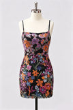 Broderie florale bodycon lilas Sequins Robe courte de rentrée avec dentelle dans le dos