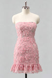 Robe de bal de la rentrée, bleu clair, bodycon, bustière, à volants, perlées à fleurs, avec lacet dans le dos