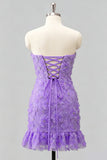 Robe de bal de la rentrée, bleu clair, bodycon, bustière, à volants, perlées à fleurs, avec lacet dans le dos