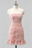 Robe de bal de la rentrée, bleu clair, bodycon, bustière, à volants, perlées à fleurs, avec lacet dans le dos