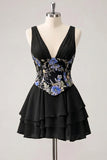 Robe de rentrée rose rose à col en V à paillettes en rangées avec dentelle dans le dos