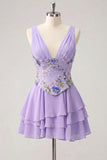 Robe de rentrée rose rose à col en V à paillettes en rangées avec dentelle dans le dos