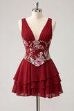 Robe de rentrée rose rose à col en V à paillettes en rangées avec dentelle dans le dos