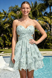 Robe de rentrée rose rose à volants à volants Sweetheart A-Line avec nœud