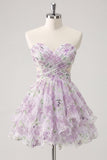 Robe de rentrée rose rose à volants à volants Sweetheart A-Line avec nœud