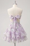 Robe de rentrée rose rose à volants à volants Sweetheart A-Line avec nœud