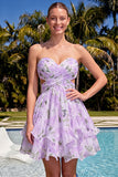 Robe de rentrée rose rose à volants à volants Sweetheart A-Line avec nœud