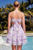 Robe de rentrée rose rose à volants à volants Sweetheart A-Line avec nœud