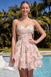Robe de rentrée rose rose à volants à volants Sweetheart A-Line avec nœud
