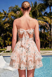 Robe de rentrée rose rose à volants à volants Sweetheart A-Line avec nœud
