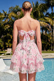 Robe de rentrée rose rose à volants à volants Sweetheart A-Line avec nœud