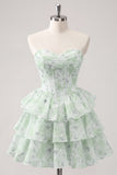Sweetheart robe courte de rentrée à fleurs rose en A-Line