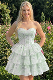 Sweetheart robe courte de rentrée à fleurs rose en A-Line