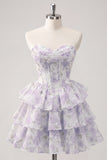 Sweetheart robe courte de rentrée à fleurs rose en A-Line