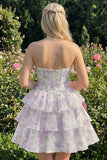 Sweetheart robe courte de rentrée à fleurs rose en A-Line