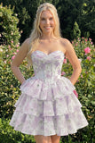 Sweetheart robe courte de rentrée à fleurs rose en A-Line