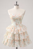 Sweetheart robe courte de rentrée à fleurs rose en A-Line