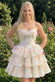 Sweetheart robe courte de rentrée à fleurs rose en A-Line