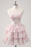 Sweetheart robe courte de rentrée à fleurs rose en A-Line