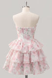 Sweetheart robe courte de rentrée à fleurs rose en A-Line