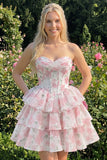 Sweetheart robe courte de rentrée à fleurs rose en A-Line