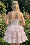 Sweetheart robe courte de rentrée à fleurs rose en A-Line