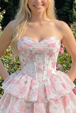 Sweetheart robe courte de rentrée à fleurs rose en A-Line