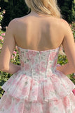 Sweetheart robe courte de rentrée à fleurs rose en A-Line