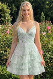 Robe de rentrée rose à bandes fines en ligne A à pattes fines avec volants