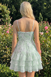Robe de rentrée rose à bandes fines en ligne A à pattes fines avec volants