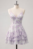 Robe de rentrée rose à bandes fines en ligne A à pattes fines avec volants