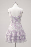 Robe de rentrée rose à bandes fines en ligne A à pattes fines avec volants