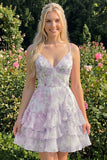 Robe de rentrée rose à bandes fines en ligne A à pattes fines avec volants
