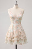 Robe de rentrée rose à bandes fines en ligne A à pattes fines avec volants