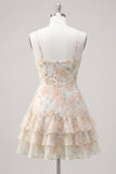 Robe de rentrée rose à bandes fines en ligne A à pattes fines avec volants