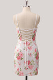 Robe de rentrée à la maison avec des brides blanches blanches scintillantes à sequins floraux avec lacet dans le dos