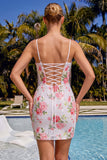 Robe de rentrée à la maison avec des brides blanches blanches scintillantes à sequins floraux avec lacet dans le dos