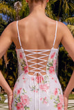 Robe de rentrée à la maison avec des brides blanches blanches scintillantes à sequins floraux avec lacet dans le dos