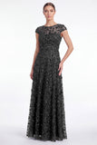 Robe longue de la mère de la mariée à manches longues à col rond bleu marine marine