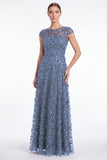 Robe longue de la mère de la mariée à manches longues à col rond bleu marine marine