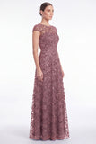 Robe longue de la mère de la mariée à manches longues à col rond bleu marine marine