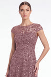Robe longue de la mère de la mariée à manches longues à col rond bleu marine marine