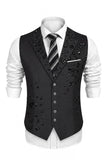 Veste de costume noir à revers à pointe simple boutonné avec perles