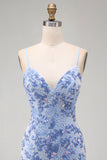 Robe courte de rentrée courte de rentrée bleue bodycon bretelles fines, lacets dans le dos