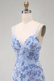 Robe courte de rentrée courte de rentrée bleue bodycon bretelles fines, lacets dans le dos