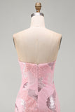 Robe courte de rentrée rose à perles bodycon, sans bretelles