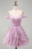 Robe courte de retour à la maison Lilas décollée, ligne A, volant