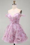 Robe courte de retour à la maison Lilas décollée, ligne A, volant
