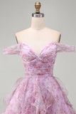 Robe courte de retour à la maison Lilas décollée, ligne A, volant